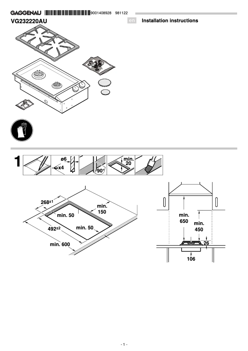 Página 1 del manual Guía de instalación Gaggenau VG232220