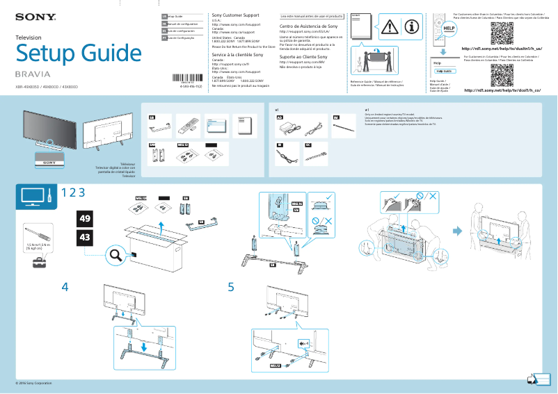 Page 1 de la notice Guide d'installation Sony Bravia XBR-49X800D