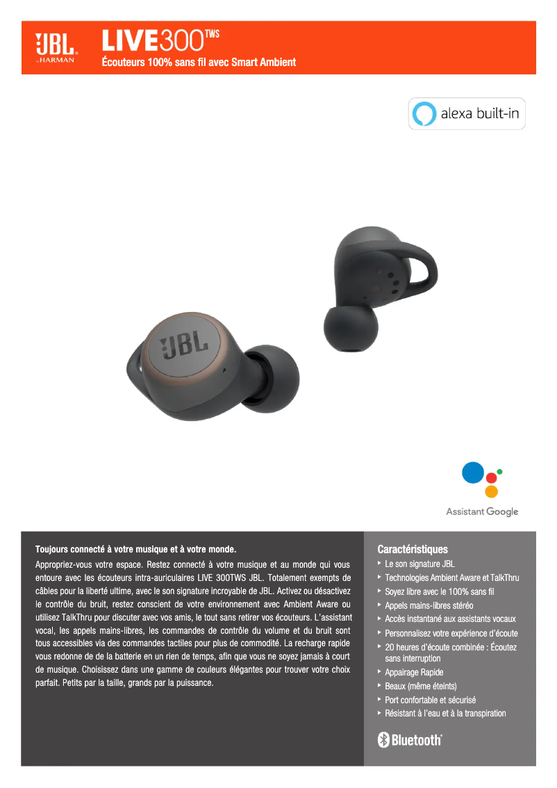 Page 1 de la notice Fiche technique JBL Live 300TWS
