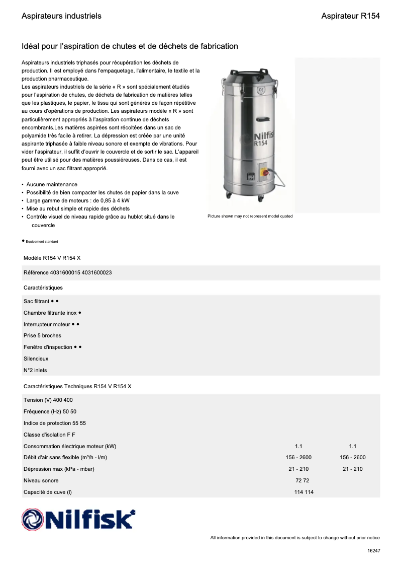 Page n°1 - Fiche technique Nilfisk R154