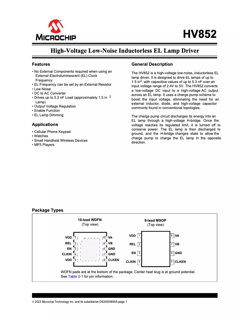 Page 1 de la notice Manuel utilisateur Microchip HV852
