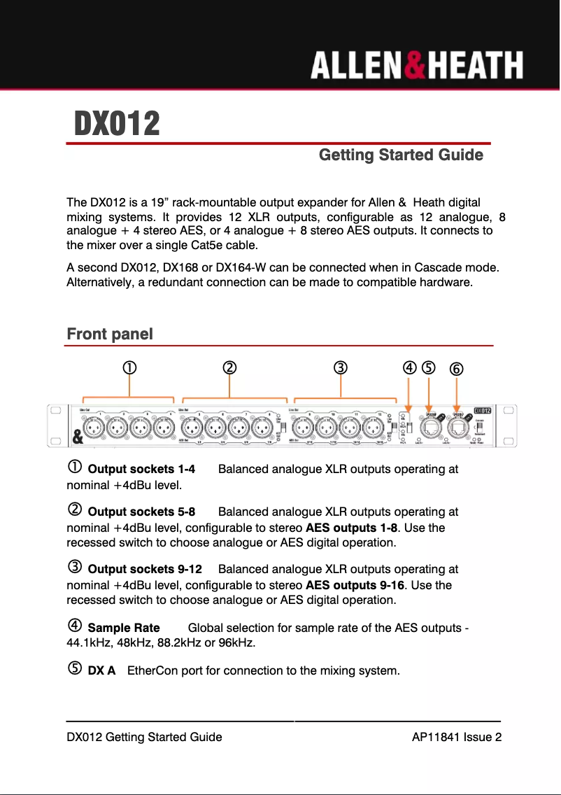 Page n°1 - Manuel utilisateur Allen & Heath DX012