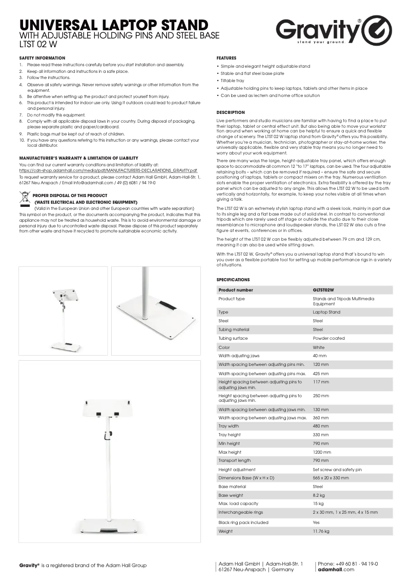 Page 1 de la notice Manuel utilisateur Gravity LTS T 02 W