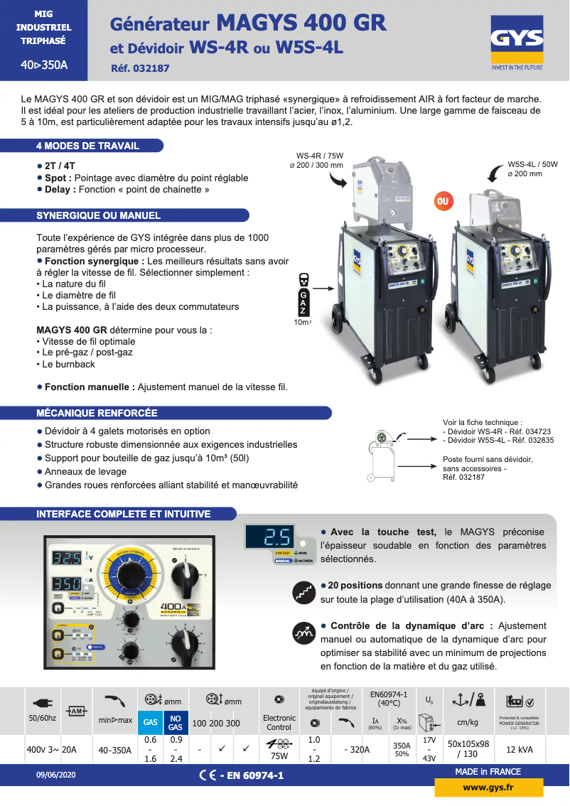 Page n°1 - Fiche technique GYS Magys 400 GR