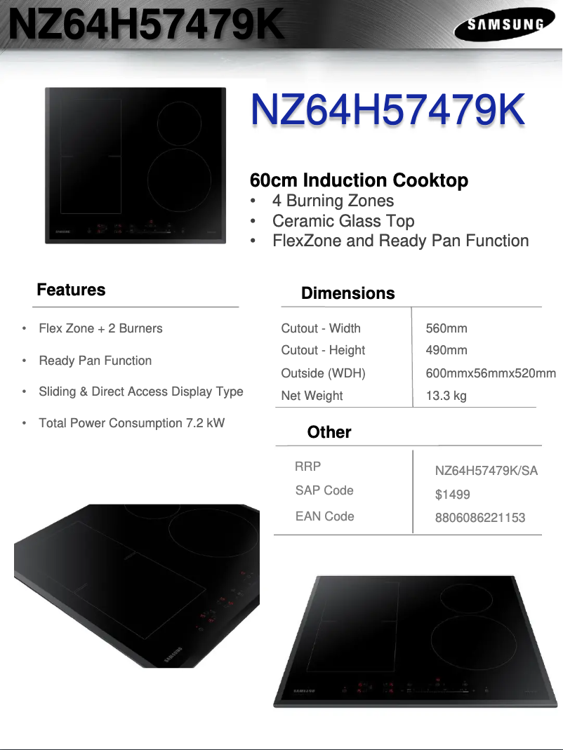 Page 1 de la notice Fiche technique Samsung NZ64H57479K