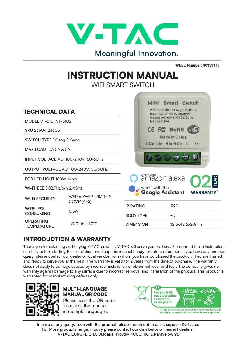 Page 1 of the manual User Manual V-TAC VT-5101