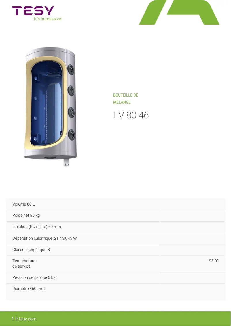Page 1 de la notice Manuel utilisateur Tesy EV 80 46