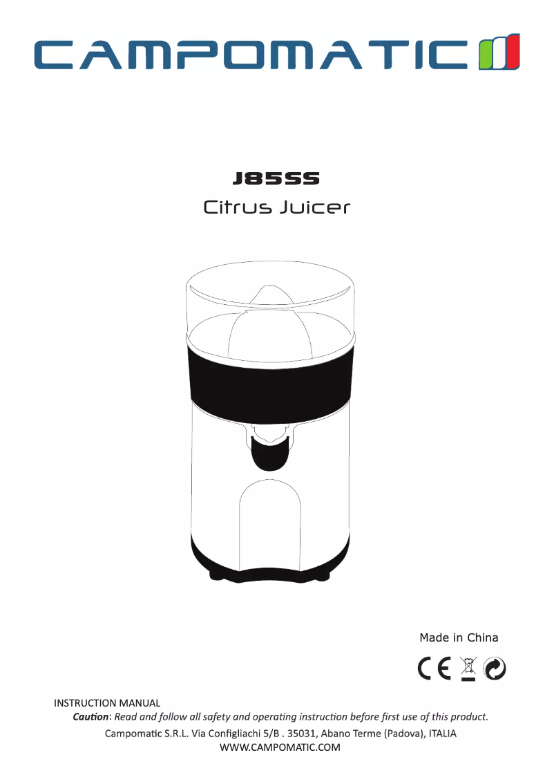 Page n°1 - Manuel utilisateur Campomatic J85SS