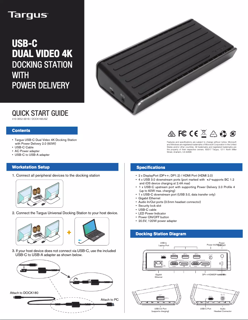 Page n°1 - Manuel utilisateur Targus DOCK180USZ
