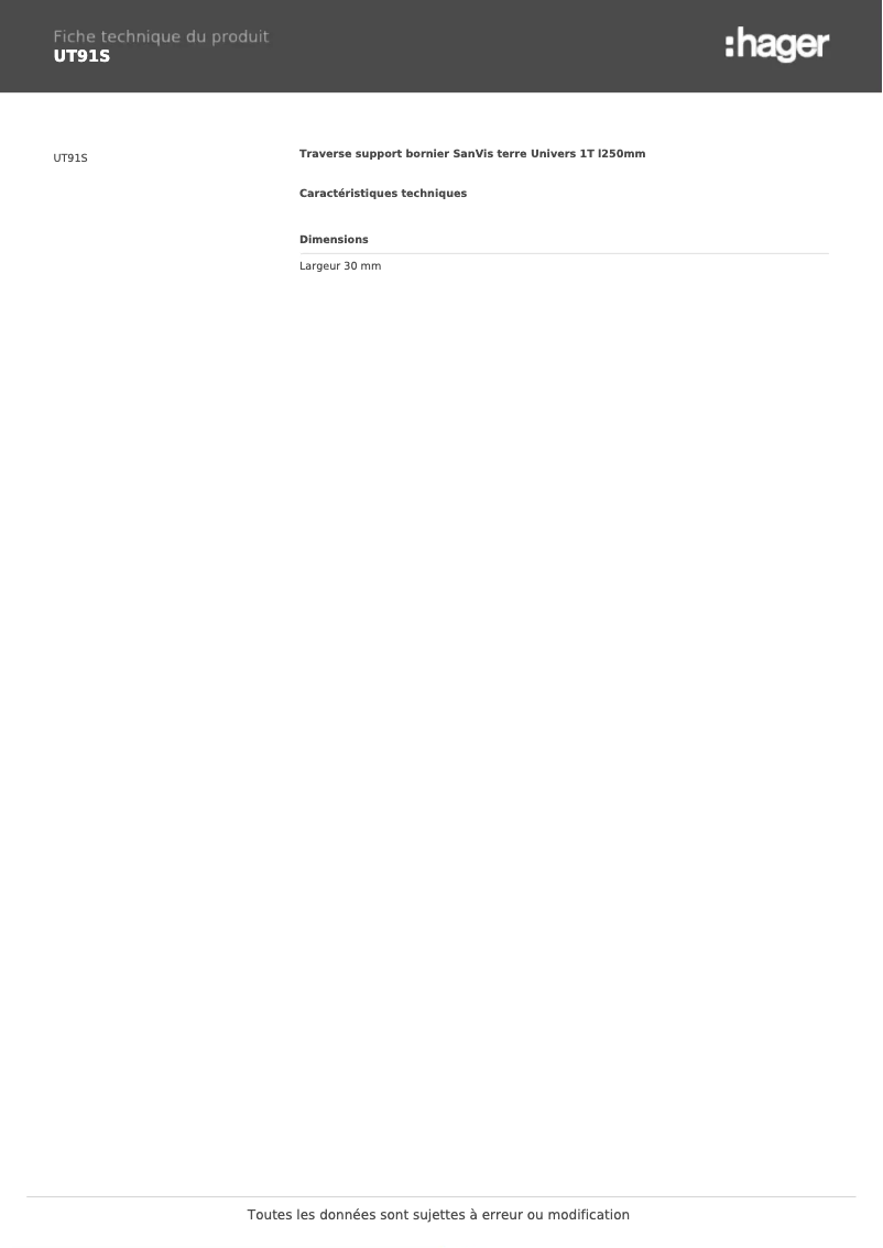 Page 1 de la notice Manuel utilisateur Hager UT91S