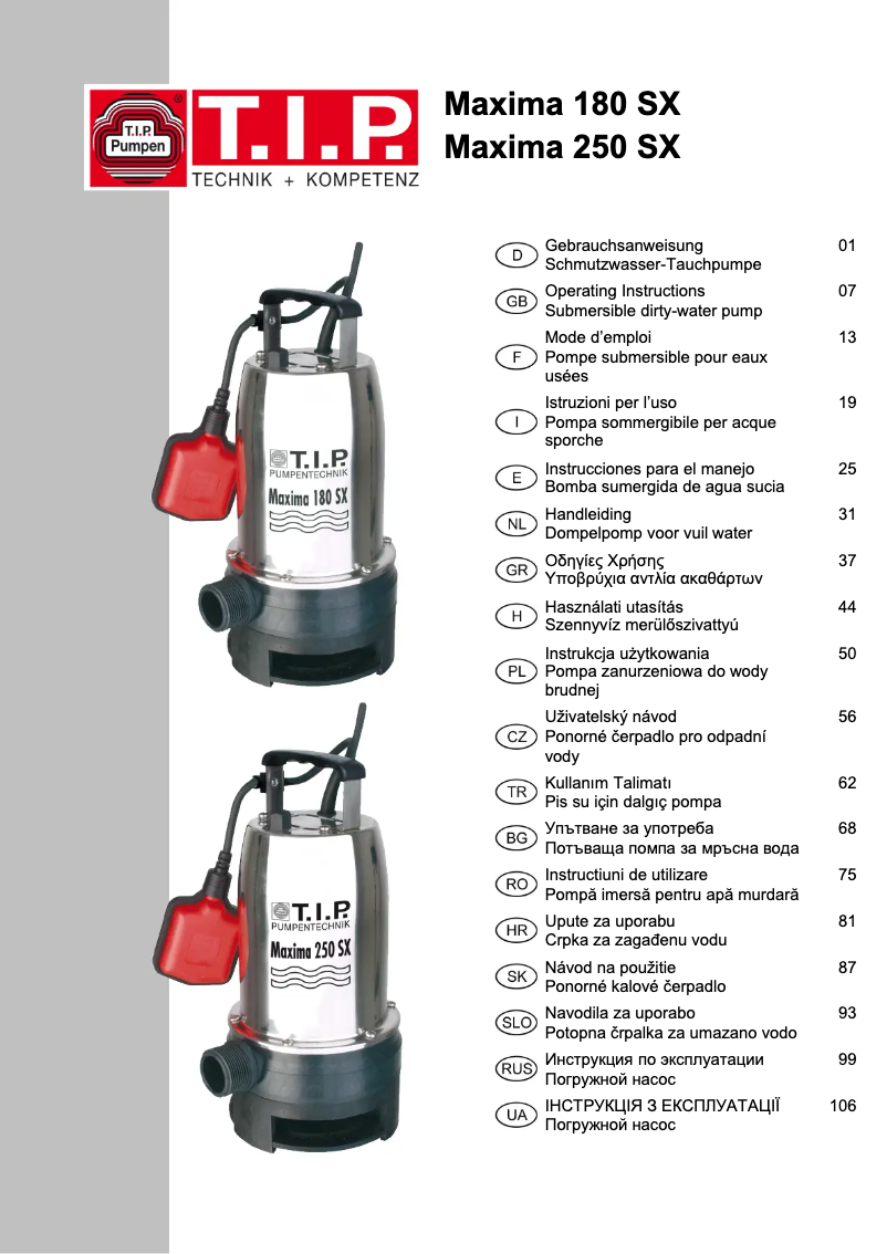 Image de la première page du manuel de l'appareil Maxima 250 SX