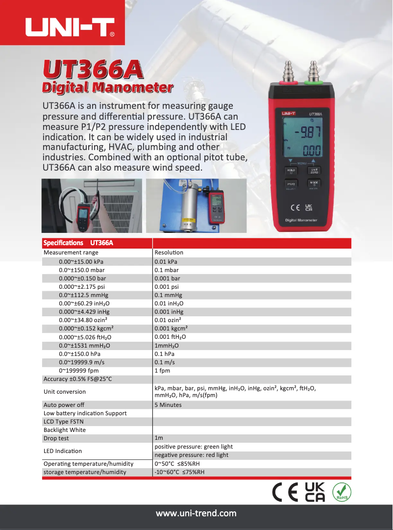 Page n°1 - Fiche technique Uni-T UT366A