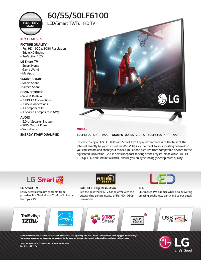 Página 1 del manual Ficha técnica LG 60LF6100