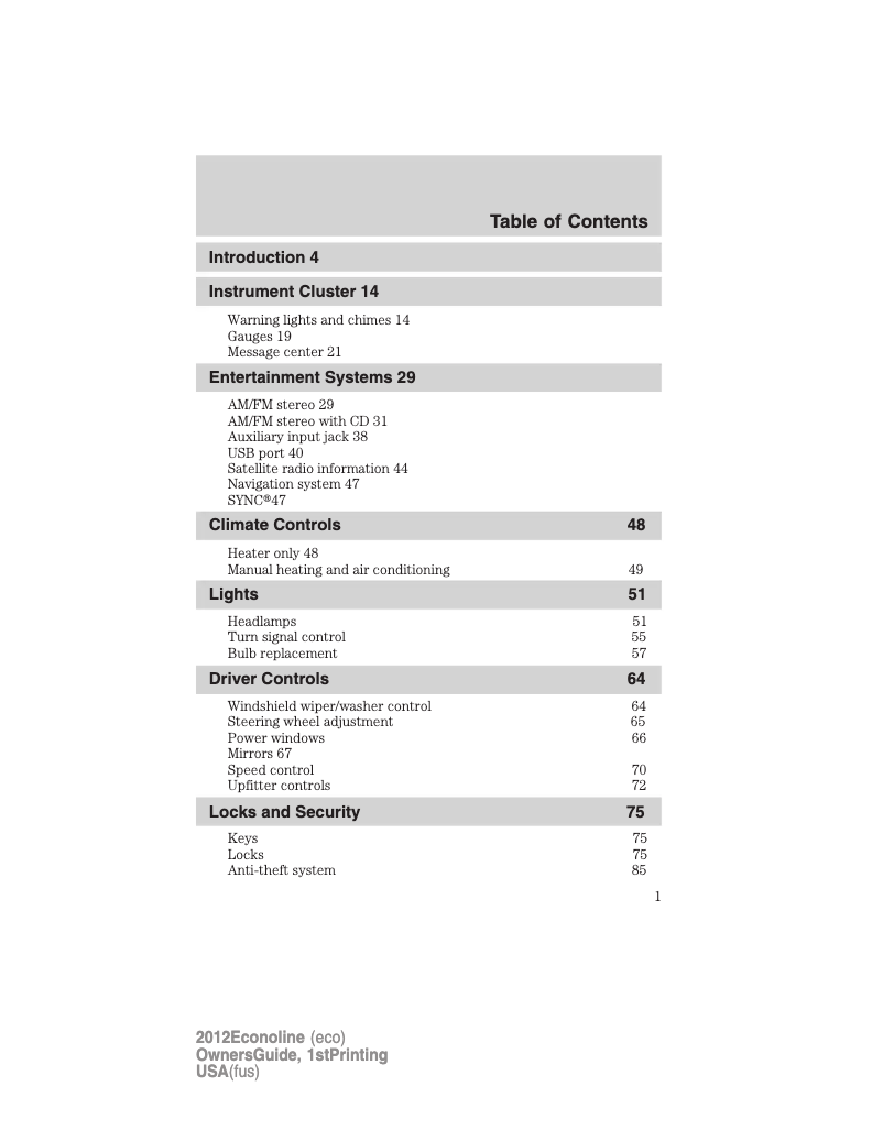 Page 1 de la notice Manuel utilisateur Ford E-150 (2012)