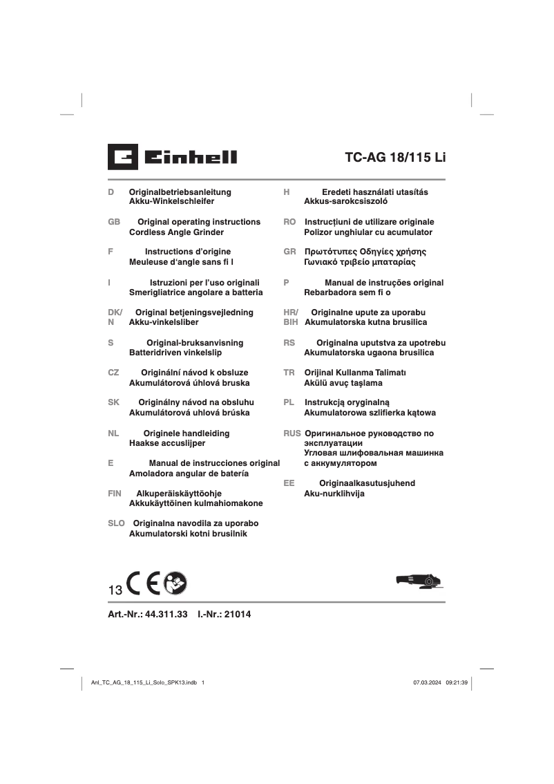 Image de la première page du manuel de l'appareil TC-AG 18/115 Li