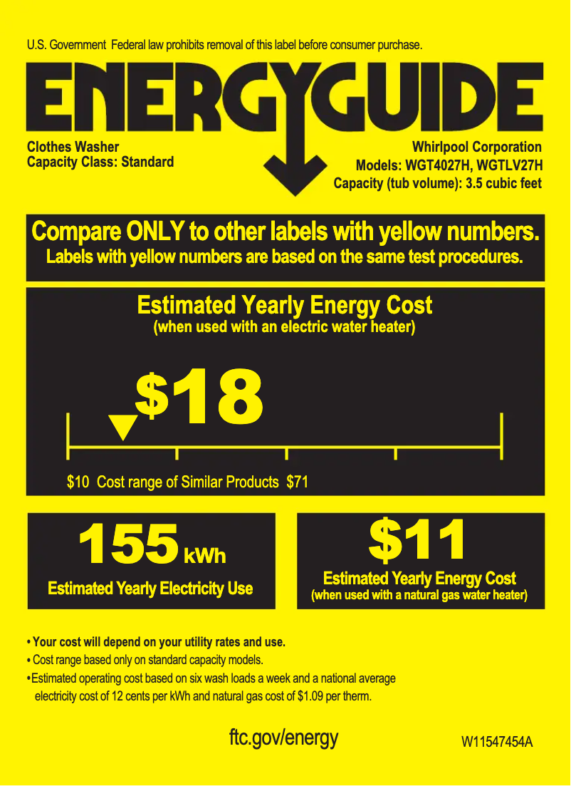 Página 1 del manual Etiqueta energética Whirlpool WGTLV27HW
