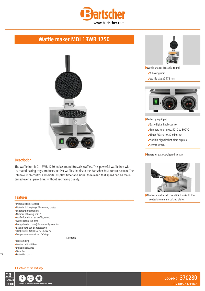 Image de la première page du manuel de l'appareil MDI 1BWR 1750