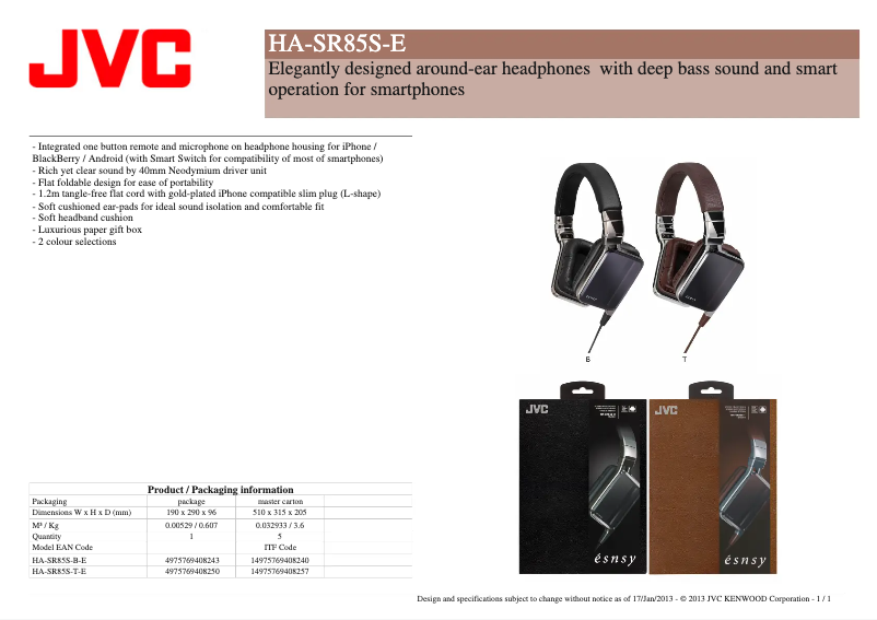 Page n°1 - Manuel utilisateur JVC HA-SR85S