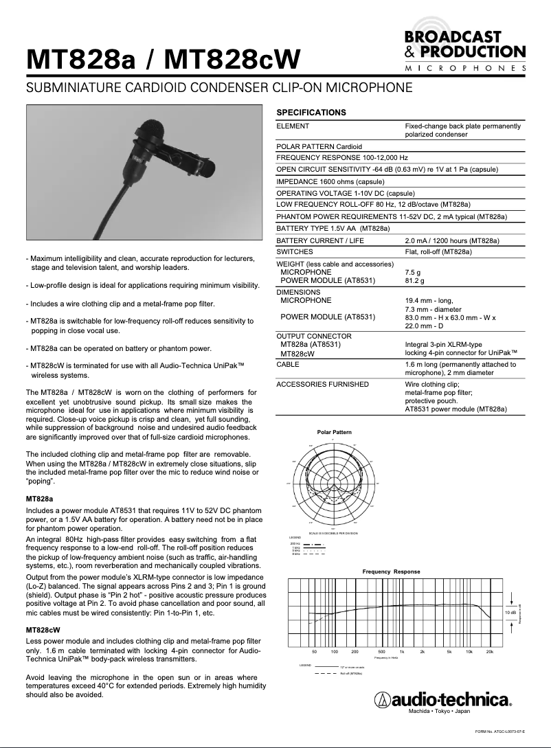 Página 1 del manual Manual de usuario Audio-Technica MT828a