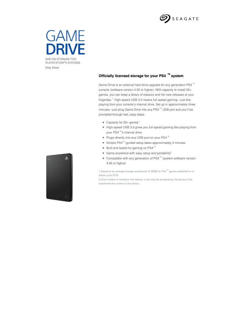 Page n°1 - Fiche technique Seagate Game Drive