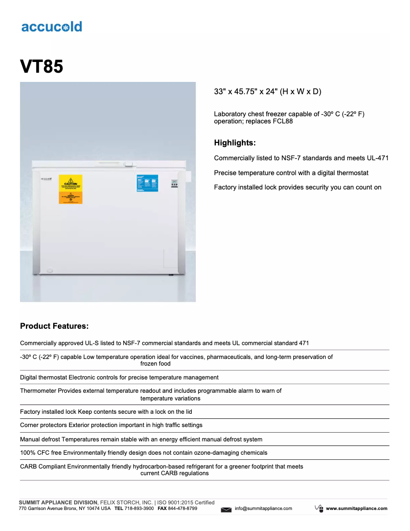 Image de la première page du manuel de l'appareil Accucold VT85