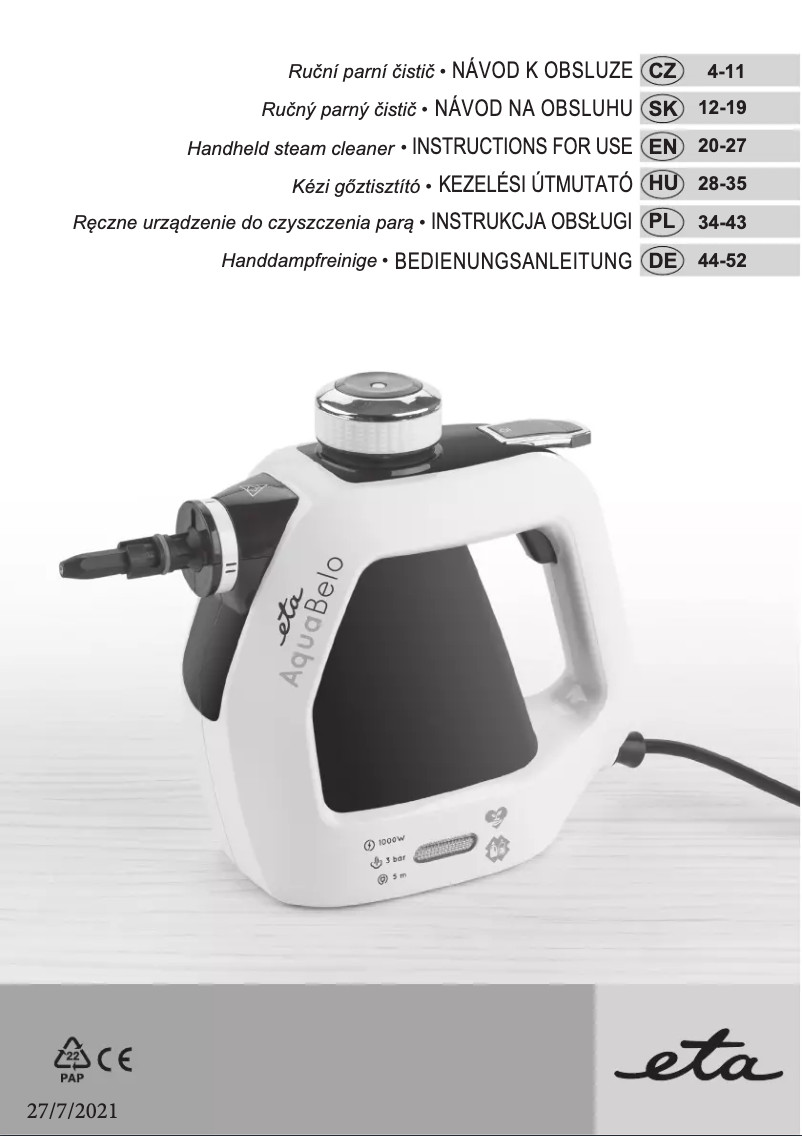 Page 1 of the manual User Manual Eta AquaBelo