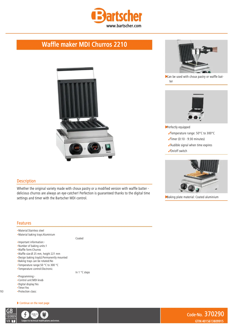 Image de la première page du manuel de l'appareil MDI Churros 2210