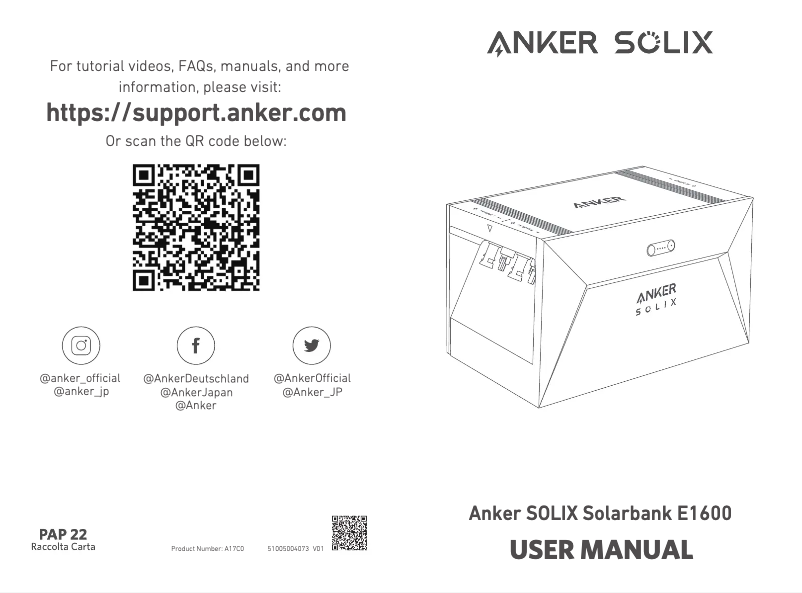 Page 1 de la notice Manuel utilisateur Anker SOLIX Solarbank E1600