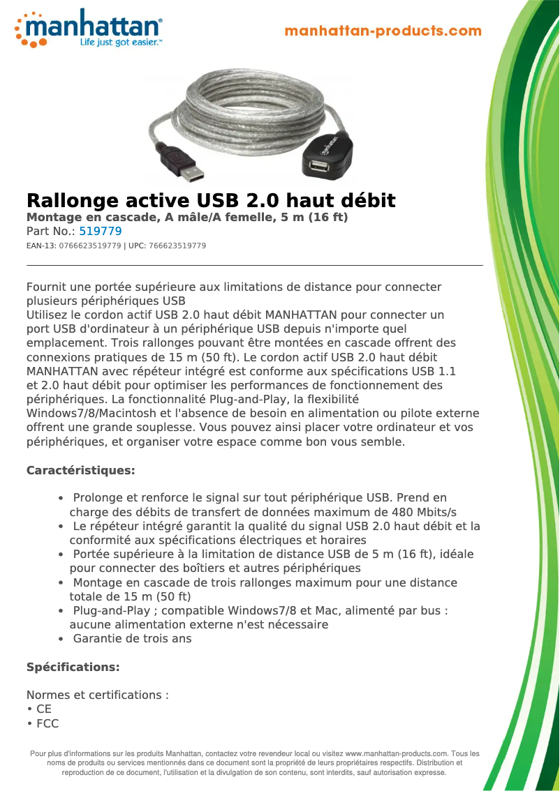 Page 1 de la notice Fiche technique Manhattan 519779
