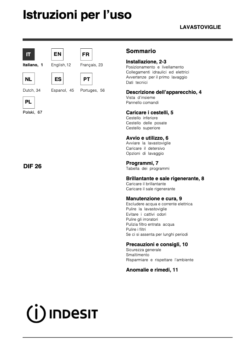 Página 1 del manual Manual de usuario Indesit DIF 26