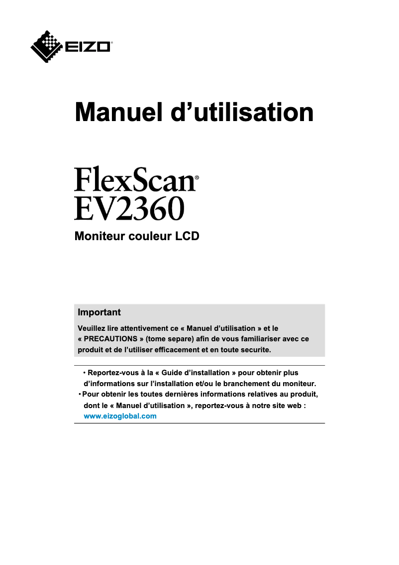 Page 1 de la notice Manuel utilisateur Eizo FlexScan EV2360