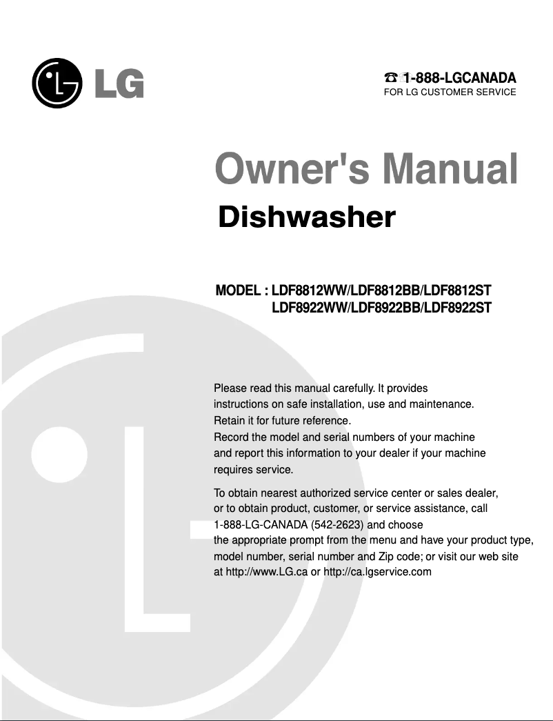 Page 1 de la notice Manuel utilisateur LG LDF8922ST
