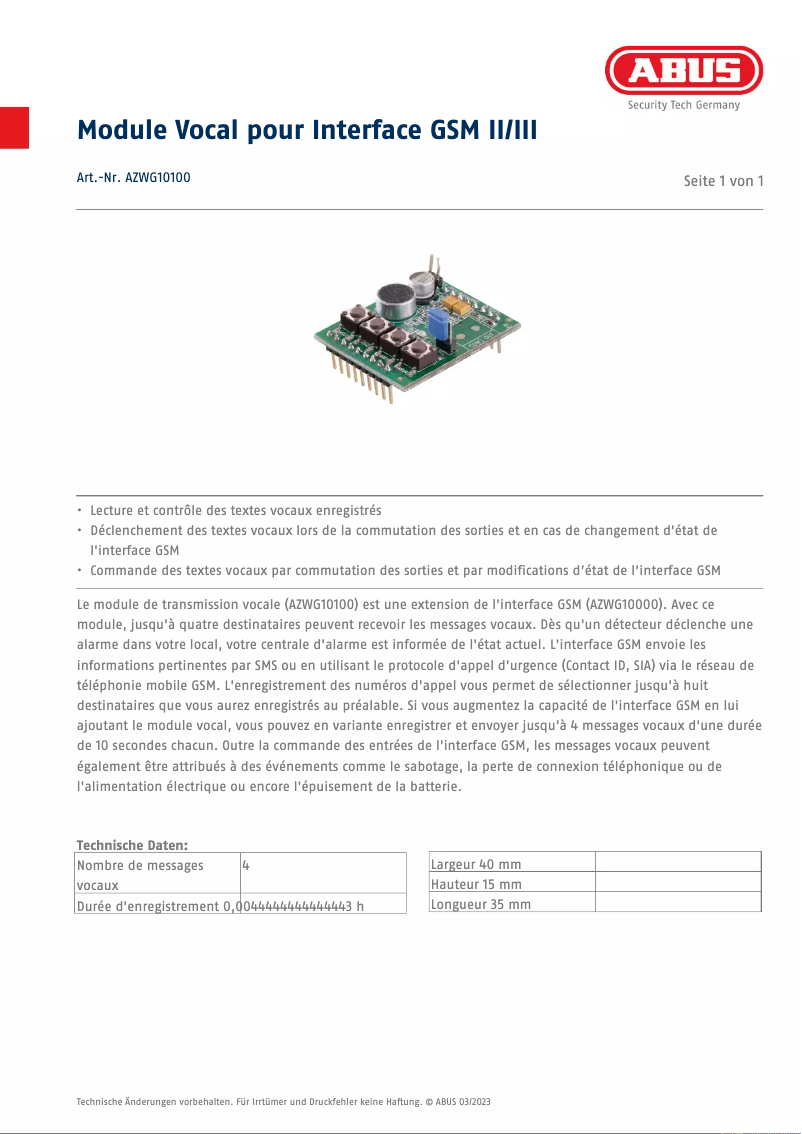 Image de la première page du manuel de l'appareil AZWG10100