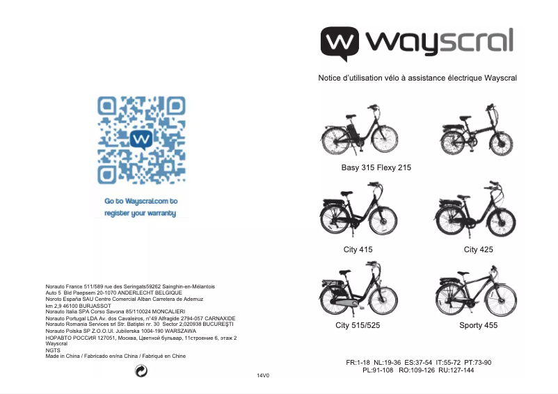 Page 1 de la notice Manuel utilisateur Wayscral Sporty 455