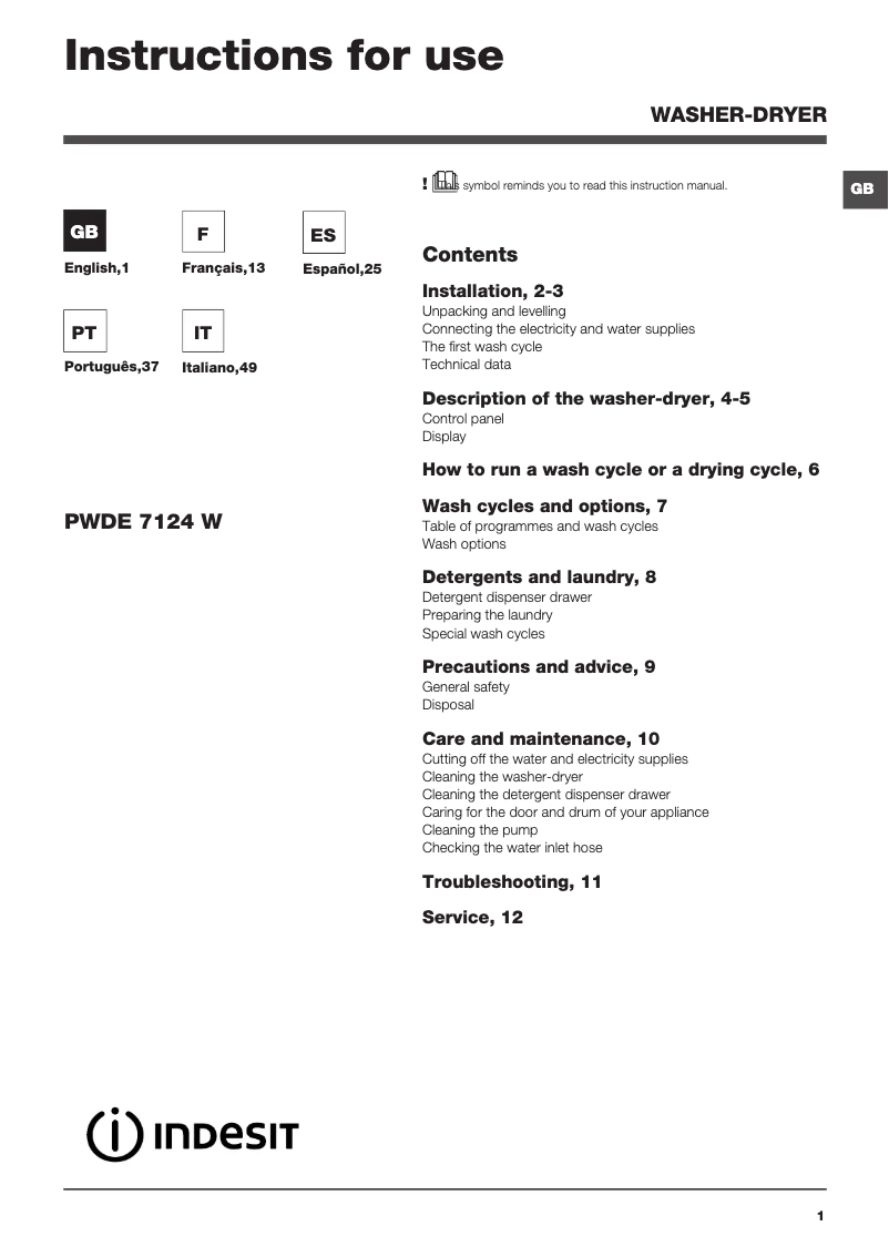 Image de la première page du manuel de l'appareil PWDE 7124 S