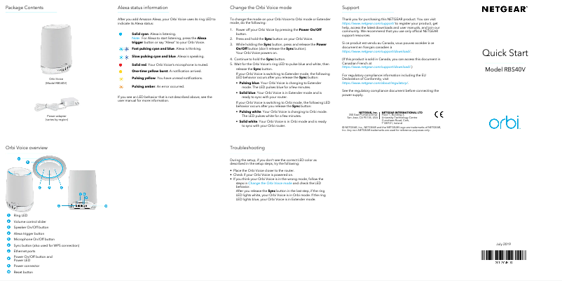 Page n°1 - Guide d'installation Netgear Orbi Voice RBS40V
