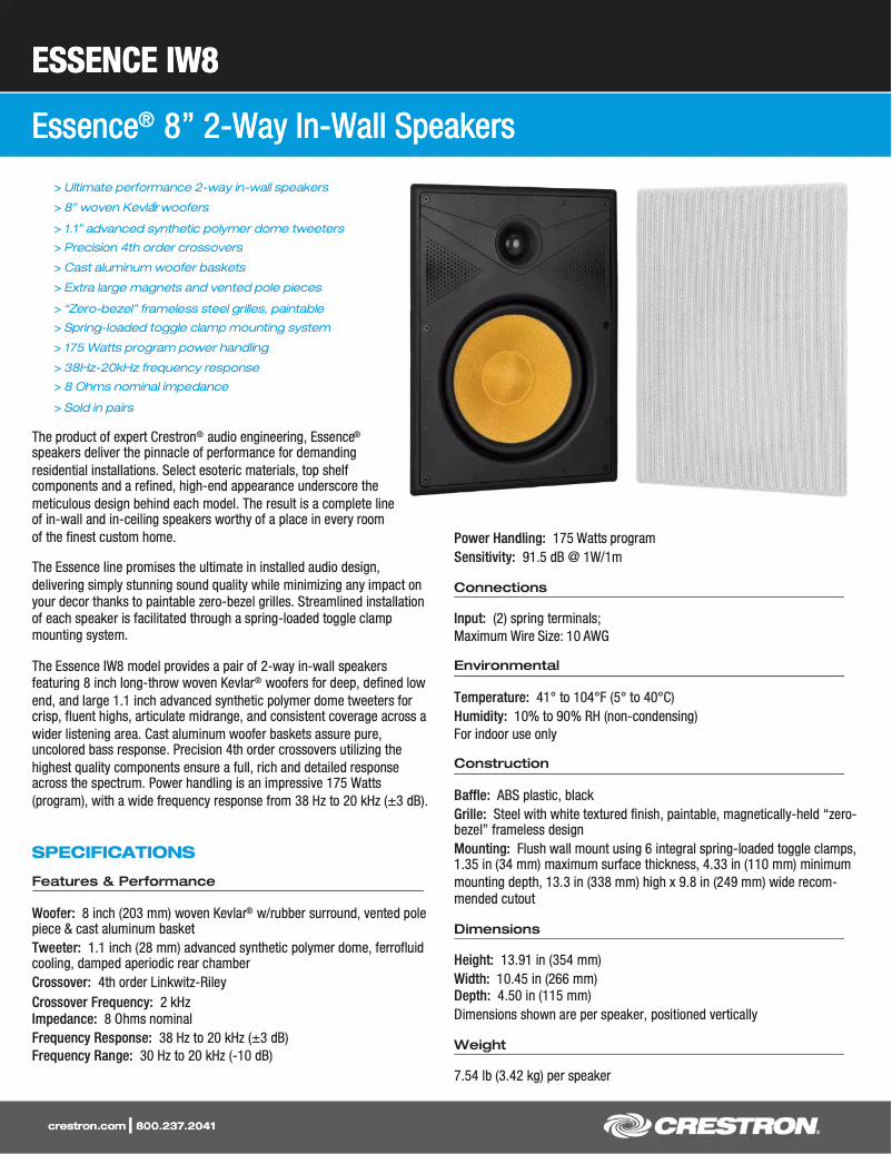 Page n°1 - Manuel utilisateur Crestron ESSENCE IW8-W-T