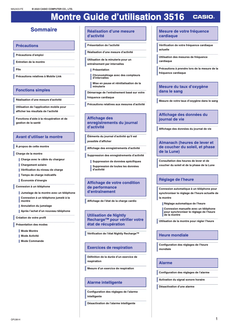 Image de la première page du manuel de l'appareil G-Shock DW-H5600