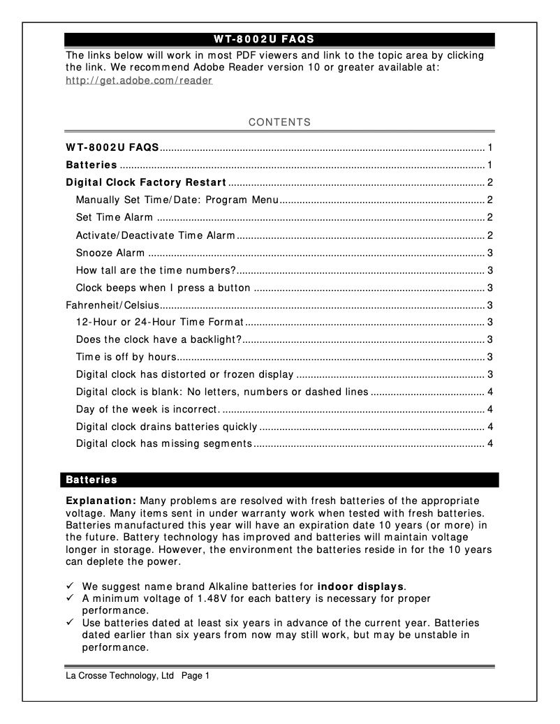 Page 1 de la notice FAQ La Crosse Technology WT-8002U