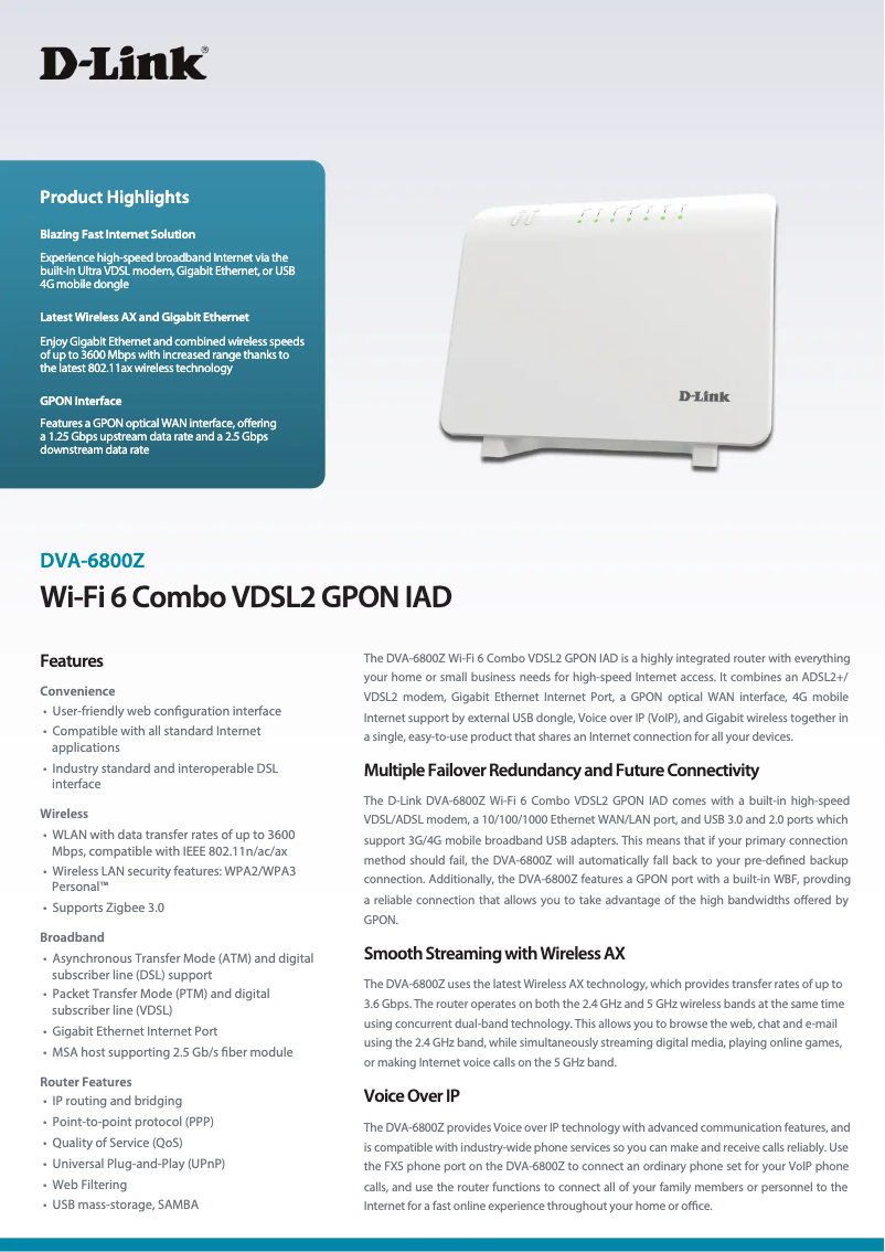 Page 1 de la notice Manuel utilisateur D-Link DVA-6800Z