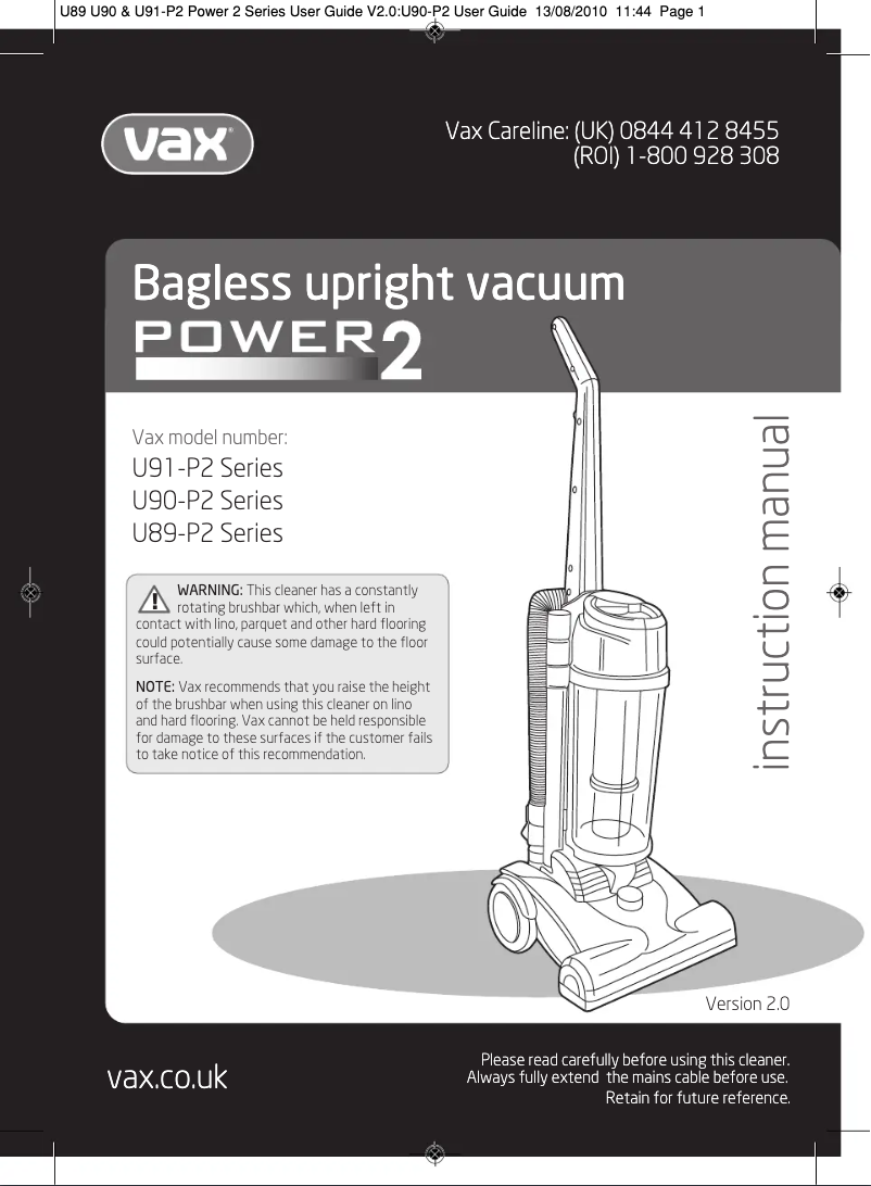 Page n°1 - Manuel utilisateur Vax Power Vx 2