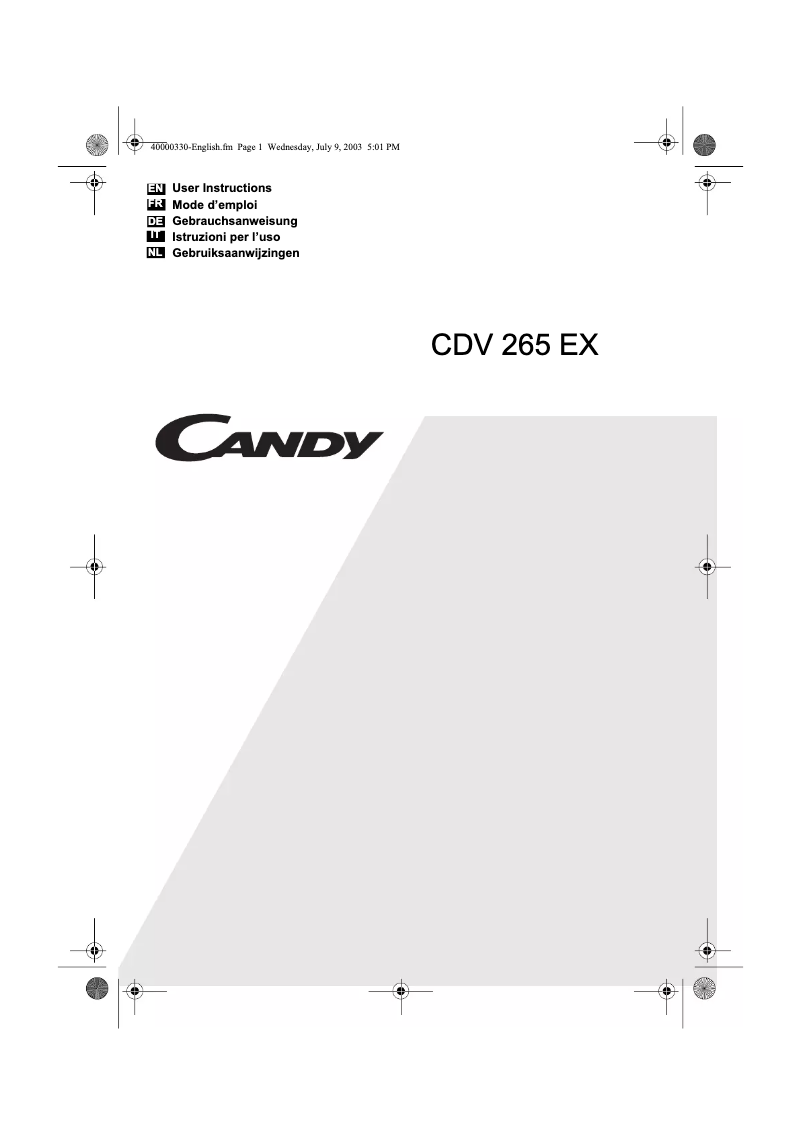 Image de la première page du manuel de l'appareil Cdv 265 ex