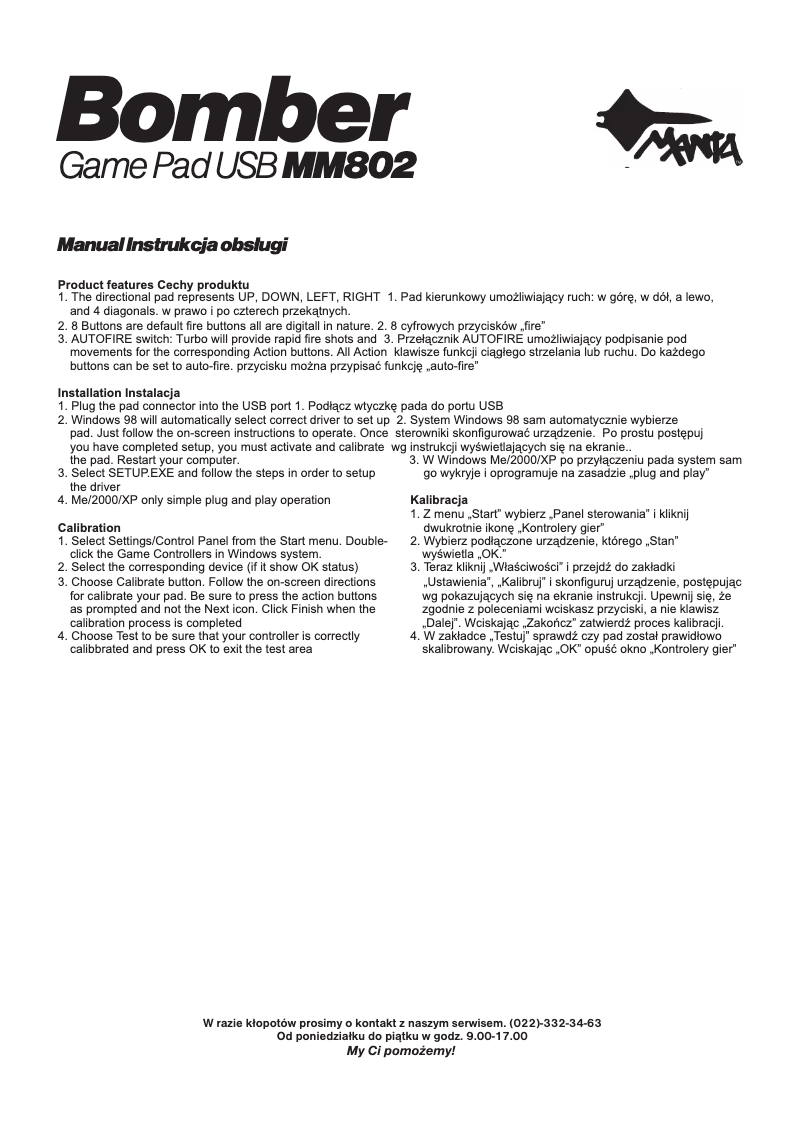 Page 1 de la notice Manuel utilisateur Manta Bomber MM802