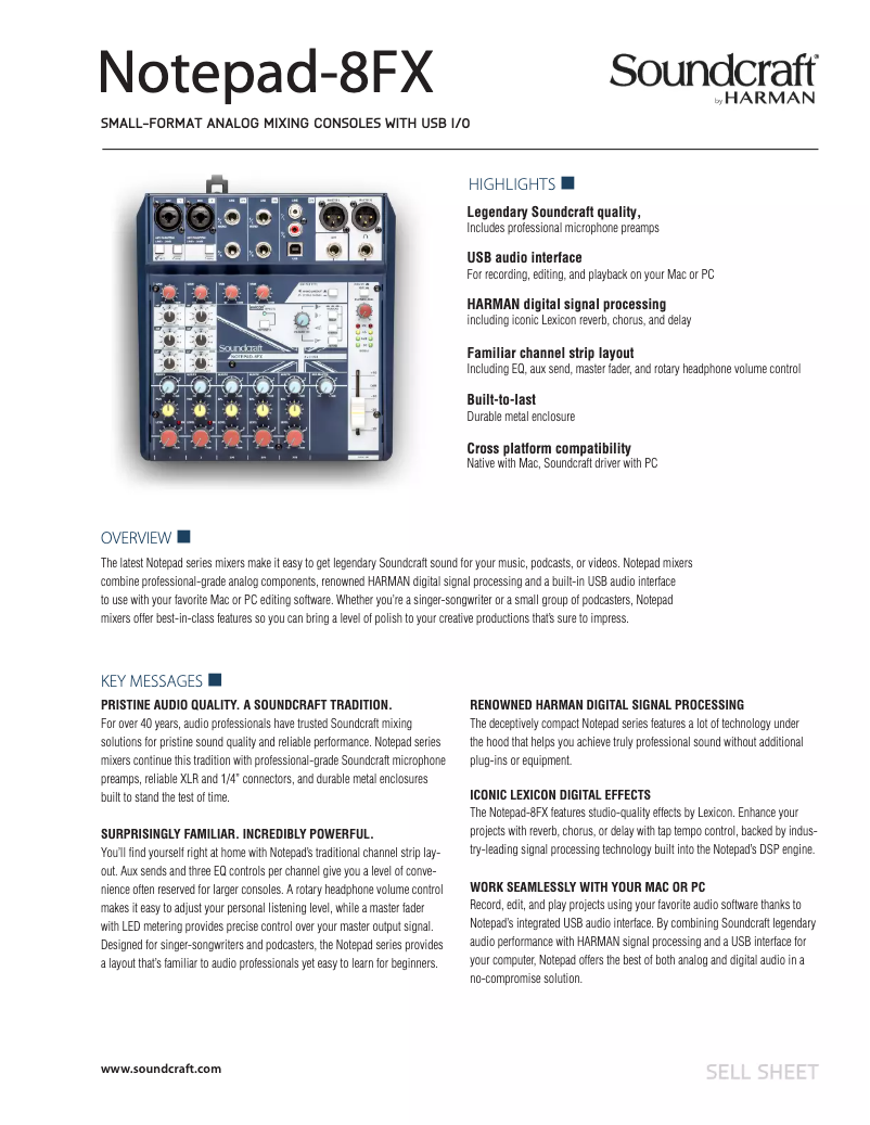 Page n°1 - Fiche technique Soundcraft Notepad-8FX