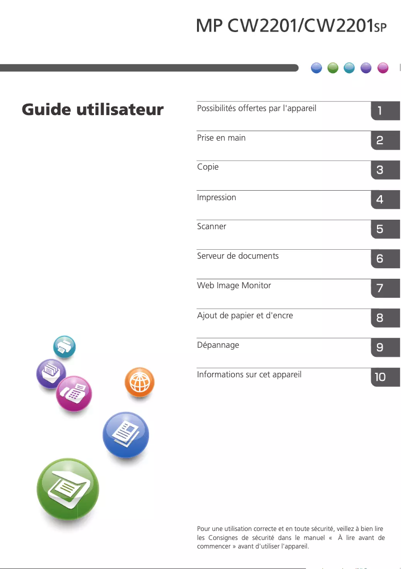Page 1 de la notice Manuel utilisateur Ricoh MP CW2201SP