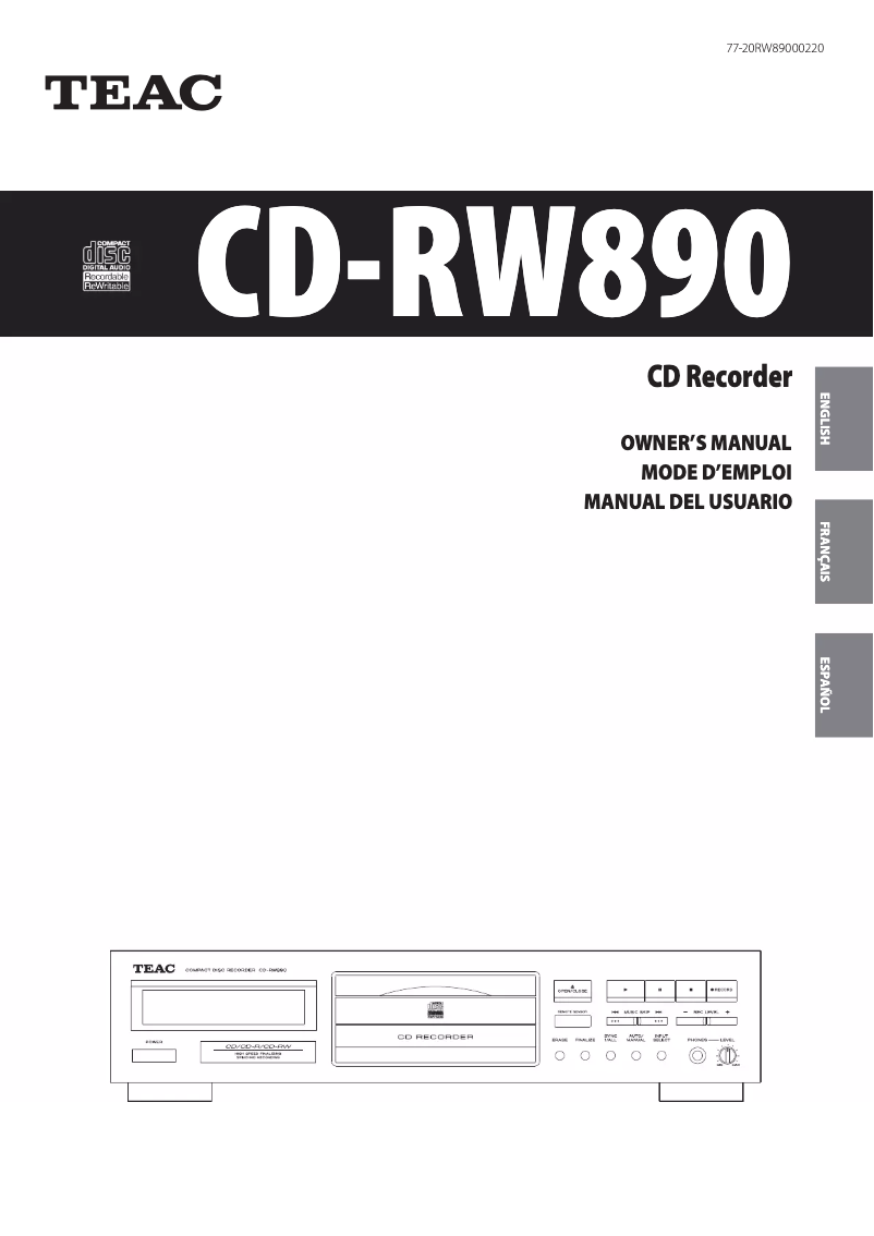Page n°1 - Manuel utilisateur Teac CD-RW890