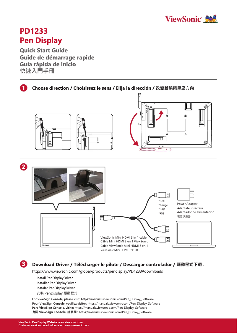 Page 1 de la notice Guide de démarrage rapide Viewsonic PD1233