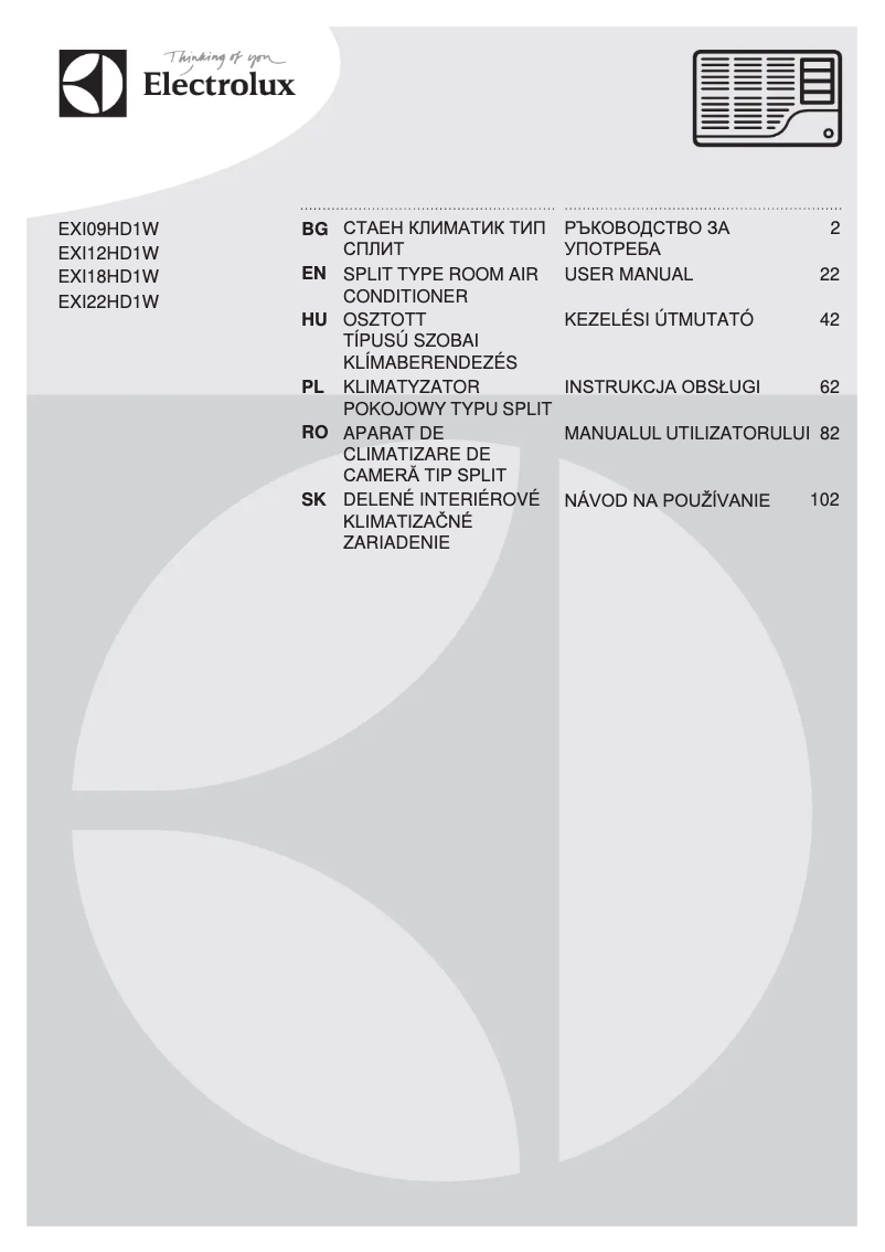Page 1 de la notice Manuel utilisateur Electrolux EXI09HD1WI