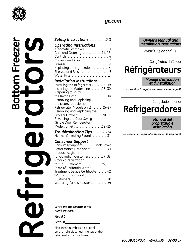 Page 1 de la notice Manuel utilisateur GE GDSL0KCXLS