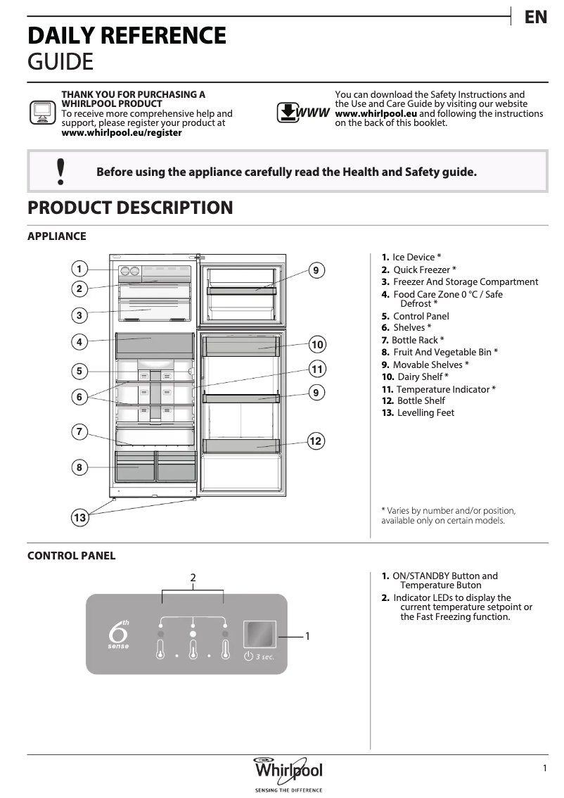 Page n°1 - Mode d'emploi Whirlpool T TNF 8111 H W